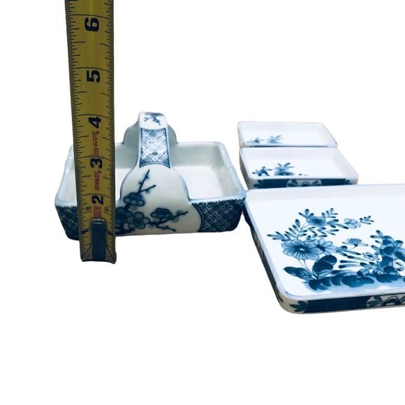 Blue Pattern Asian Porcelain Appetizer Dipping Sauce Dishes Set of 4 - Picture 8 of 8